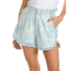 Sea New York Daryl High Waist Bleached Blue Ruffle Shorts NEW